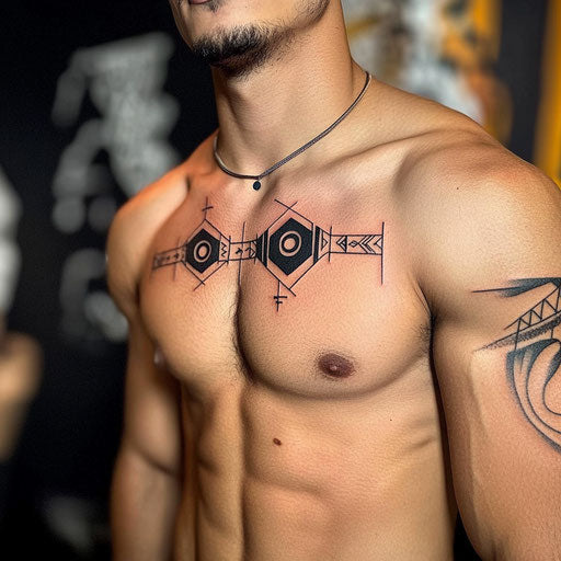 Small chest tattoos for men with geometric patterns