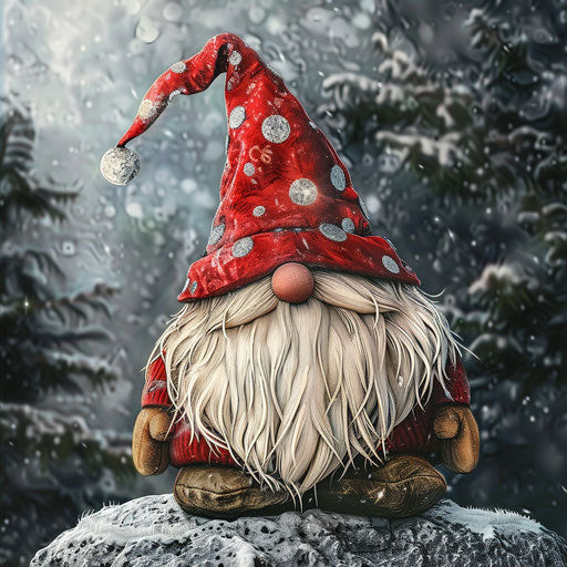 Christmas gnome clipart on random background with metallic sheen