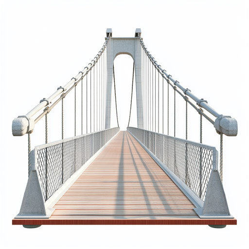 3D Suspension Bridge on flat white background, isolated clipart
