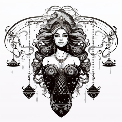 Tattoo design for a woman in black and white with scales