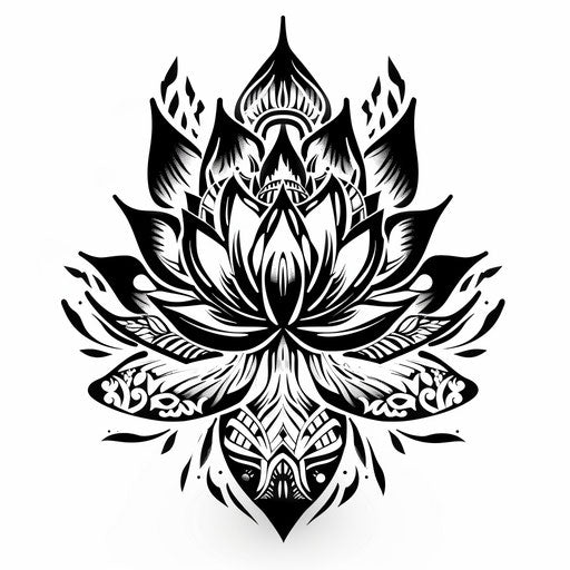 Polynesian style water lily tattoo stencil
