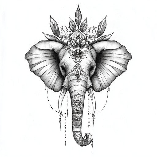 Small elephant tattoo with detailed head and ornate decorations
