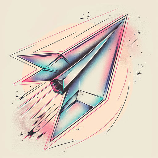 Flat tattoo sketch of a paper airplane in pastel colors