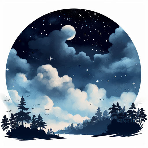 Sky illustration in the style of Chiaroscuro Art, on white background