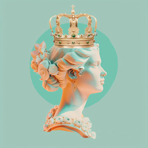 Realistic queen clipart on serene aqua background, naturalistic design