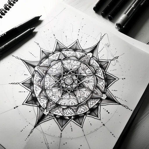 Intricate mandala tattoo design with geometric patterns