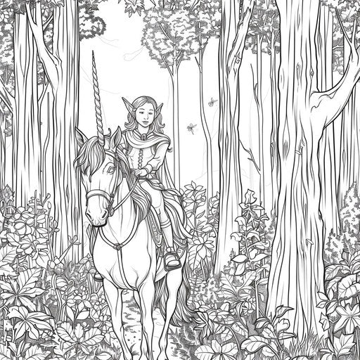Elf Riding Unicorn Through Enchanted Forest