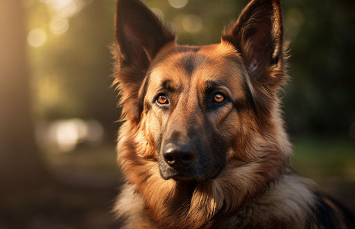 CJ's German Shepherd Dog, distinct facial features, light red and dark amber