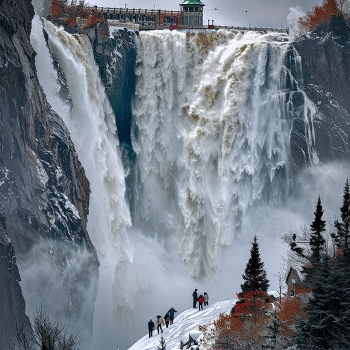 Montmorency Falls, Quebec, with adventurous hikers