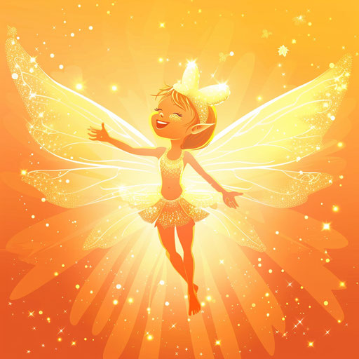 Realistic tooth fairy clipart on sunset orange background