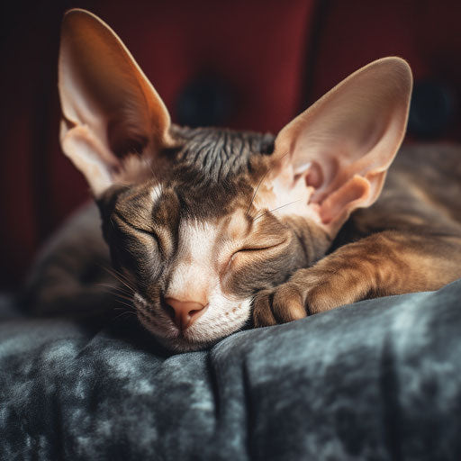Cornish rex cat sleeping on a couch