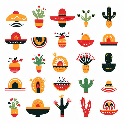 Minimalist-style Mexican clipart, on white background