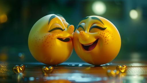 Two yellow emoticons kissing, sleepycore style