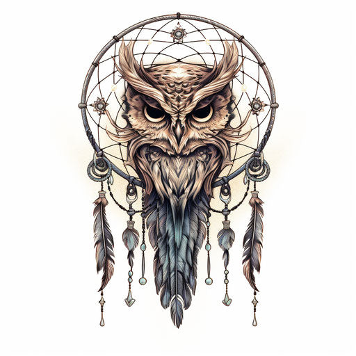 Ancient dream catcher with owl-shaped skull