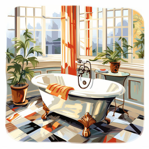 Bathroom clipart in the style of Impressionistic Art