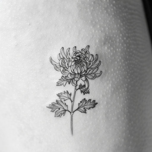 Graphic tattoo of chrysanthemum in minimalist style