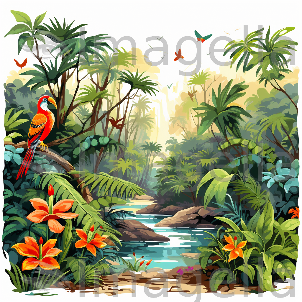 Jungle Clipart in Oil Painting Style: 4K Vector Clipart