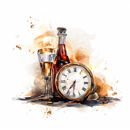 New Years Eve Clipart in Chiaroscuro Art Style: 4K & Vector