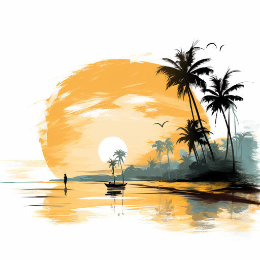 4K Vector Beach Clipart in Chiaroscuro Art Style