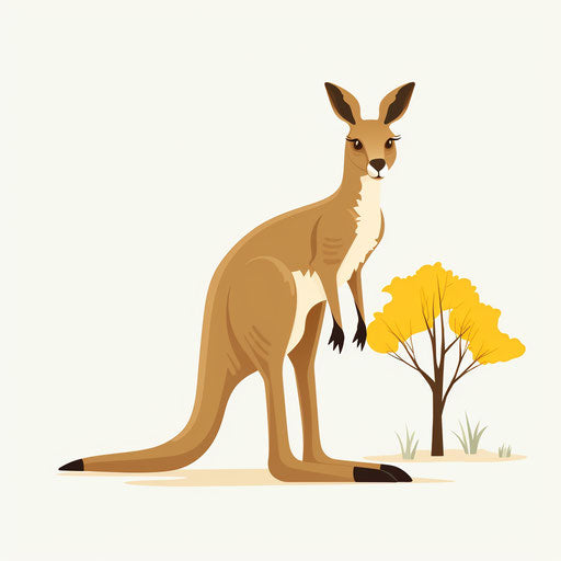 4K Vector Kangaroo Clipart in Minimalist Art Style