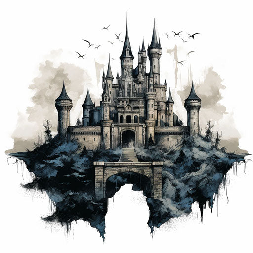 4K Vector Castle Clipart in Chiaroscuro Art Style