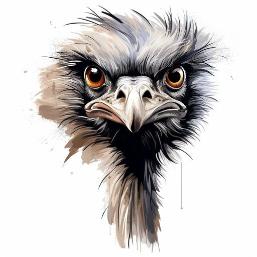 High-Res 4K Ostrich Clipart in Chiaroscuro Art Style
