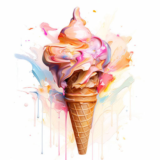 Ice Cream Cone Clipart in Impressionistic Art Style: 4K & Vector