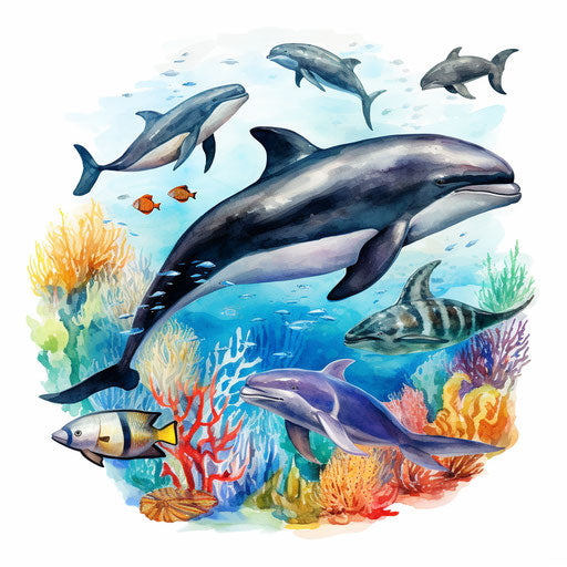 Oil Painting Styled Sea Animals Graphics: 4K Vector Art
