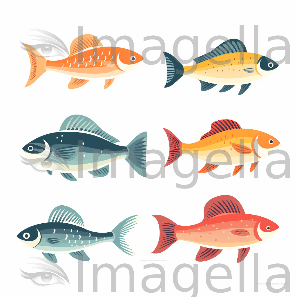 4K Vector Fish Images Clipart in Minimalist Art Style