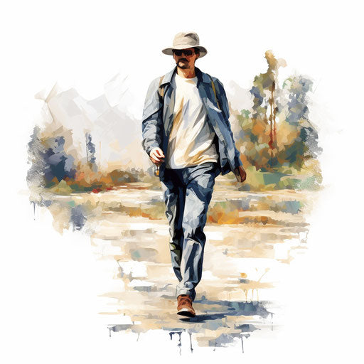 Walking Image in Impressionistic Art Style: Vector Clipart in 4K