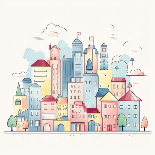Pastel Colors Art Style City Clipart: 4K & Vector Art