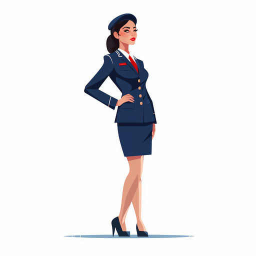 4K Vector Flight Attendant Clipart in Minimalist Art Style