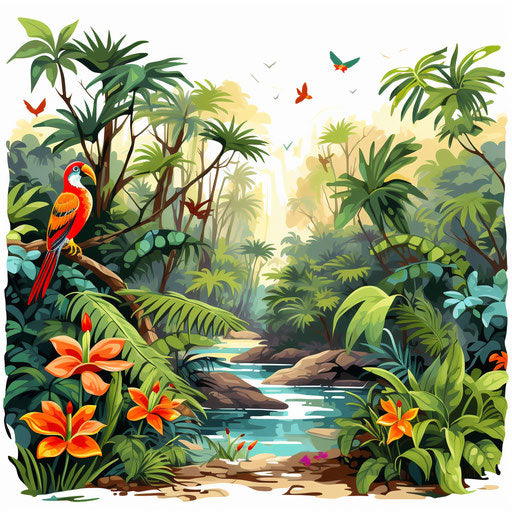 Jungle Clipart in Oil Painting Style: 4K Vector Clipart