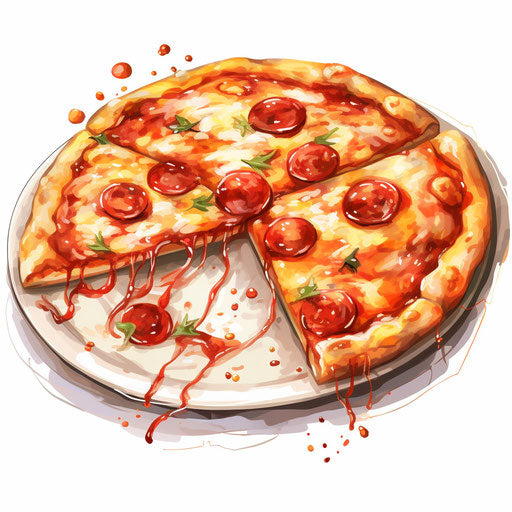 4K Vector Pizza Clipart in Oil Painting Style