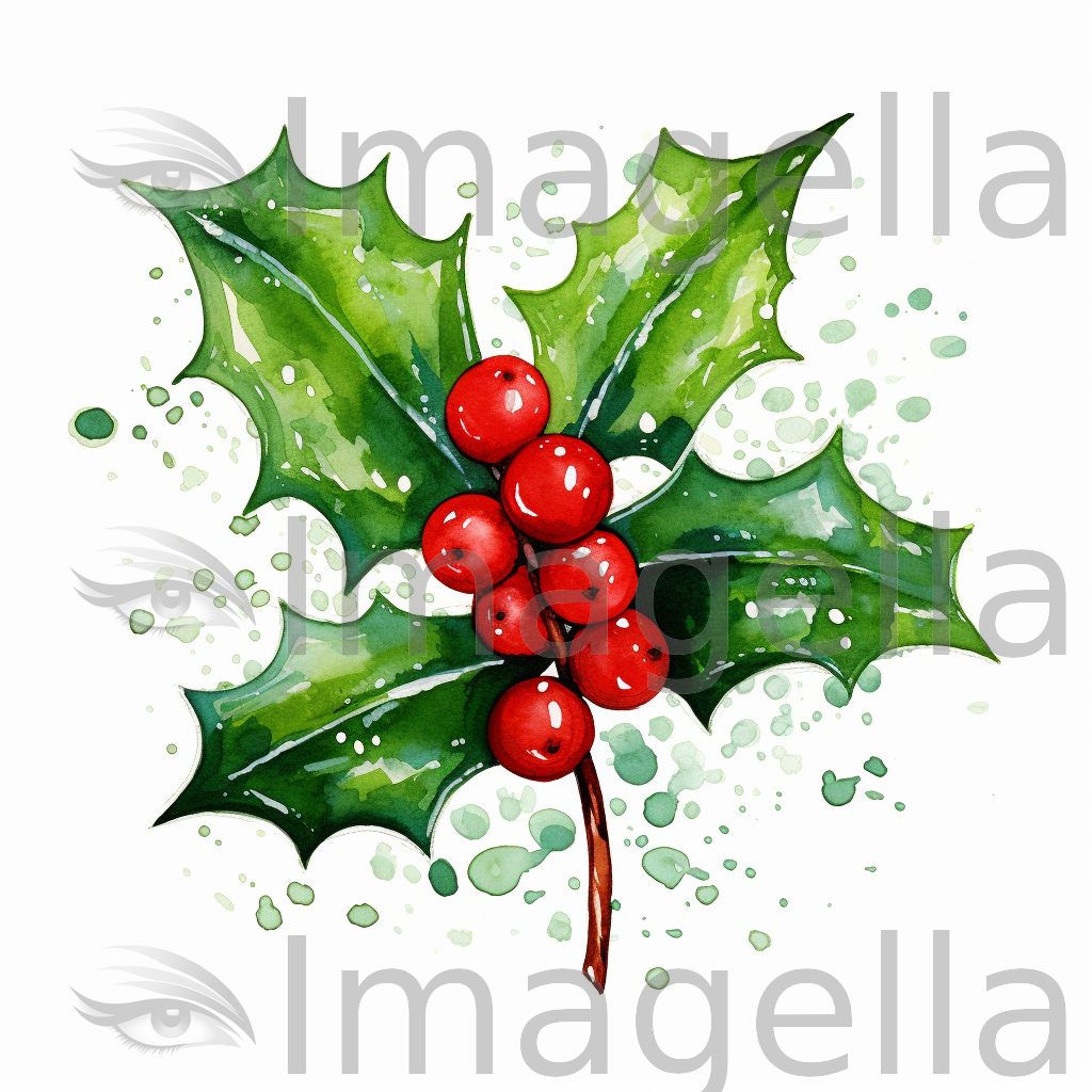 Christmas Holly Clipart in Impressionistic Art Style: 4K Vector & SVG
