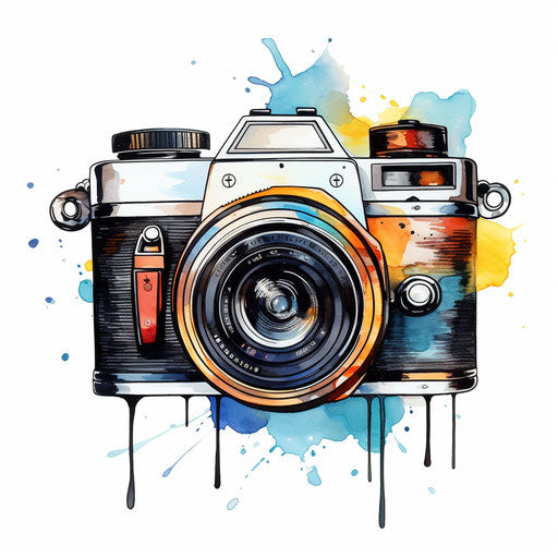 Camera Clipart in Oil Painting Style Artwork: 4K Vector & PNG