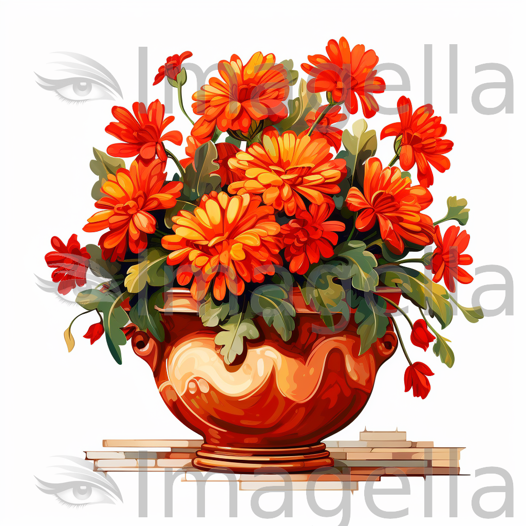 4K Vector Flower Pot Clipart in Oil Painting Style