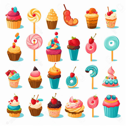 Sweets Clipart in Minimalist Art Style: High-Res Vector & 4K