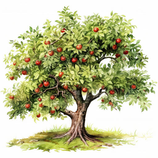 4K Vector Apple Tree Clipart in Oil Painting Style