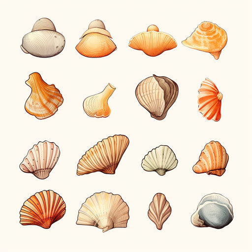 Shells Clipart in Minimalist Art Style: 4K Vector Art