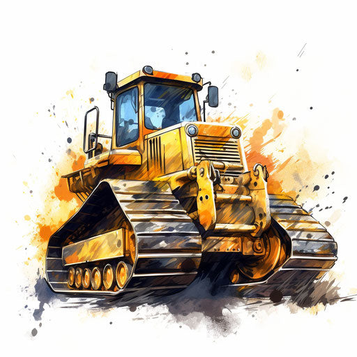 Bulldozer Clipart in Oil Painting Style: 4K & Vector