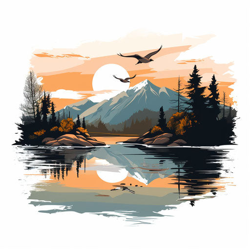 Lake Clipart in Chiaroscuro Art Style Art: High-Res 4K & Vector