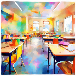 4K Vector Classroom Background Clipart in Impressionistic Art Style