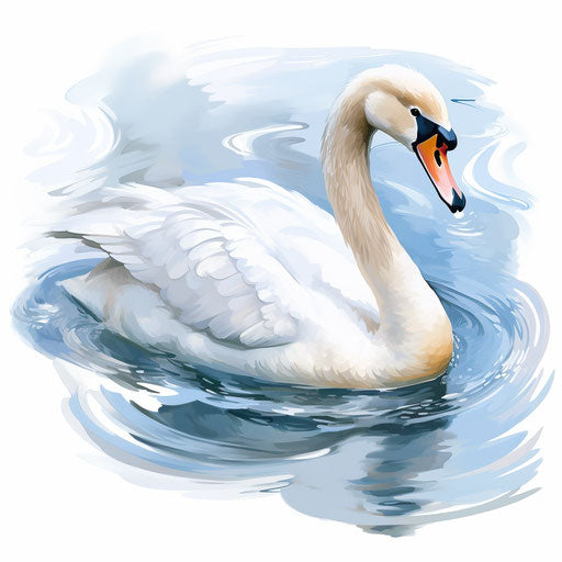 Swan Clipart in Oil Painting Style: 4K & Vector