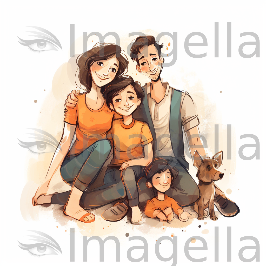 Happy Family Clipart in Chiaroscuro Art Style: Vector & 4K