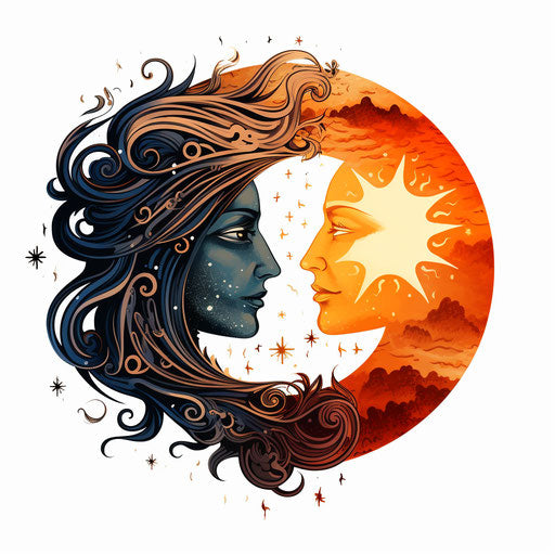 4K Vector Sun And Moon Clipart in Chiaroscuro Art Style