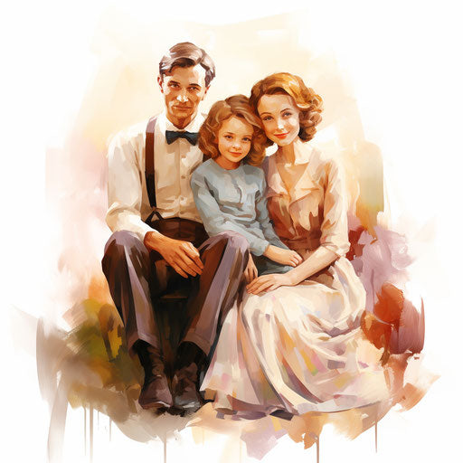 4K Vector Family Png Clipart in Oil Painting Style