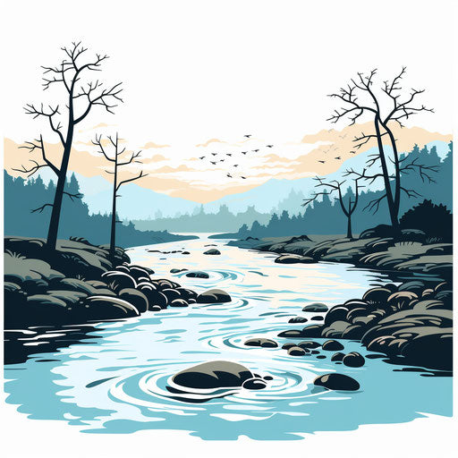 River Clipart in Chiaroscuro Art Style: High-Def Vector & 4K Clipart