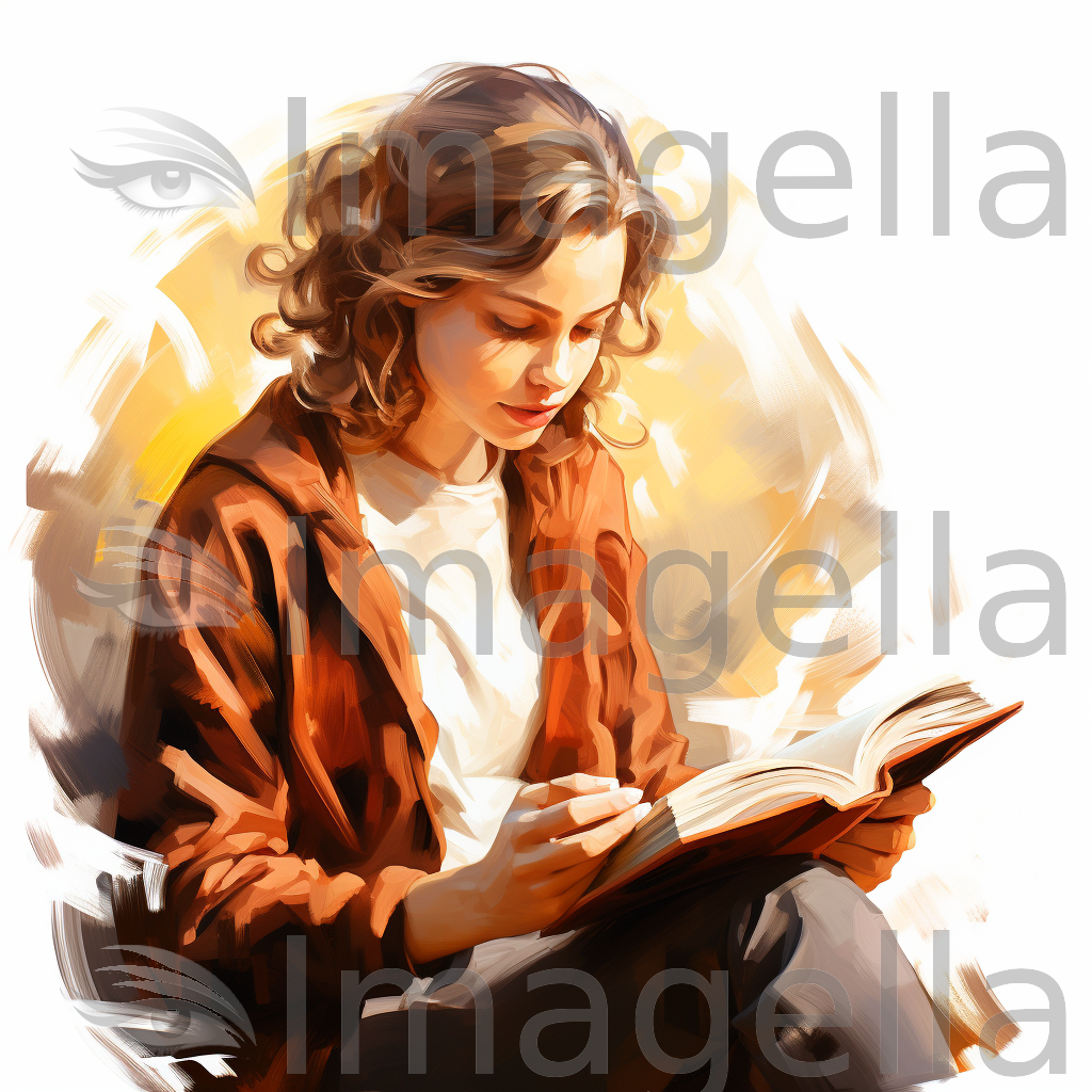 4K Vector Reading Book Clipart in Oil Painting Style