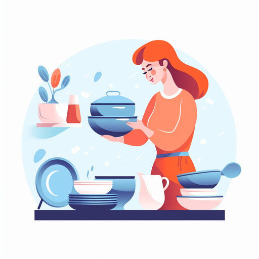 Washing Dishes Clipart in Minimalist Art Style: High-Def Vector & 4K Clipart
